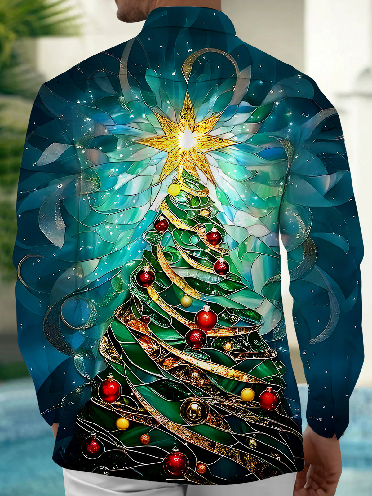 Christmas Tree Men's Pocket Long Sleeve Shirts