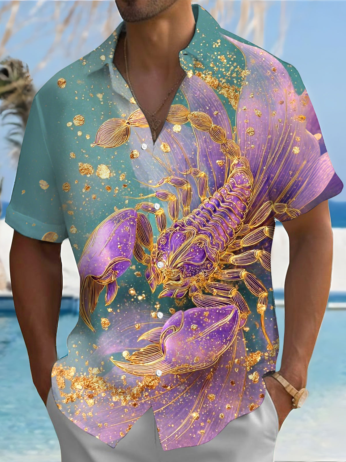 Scorpion Print Men's Pocket Short Sleeve Shirts