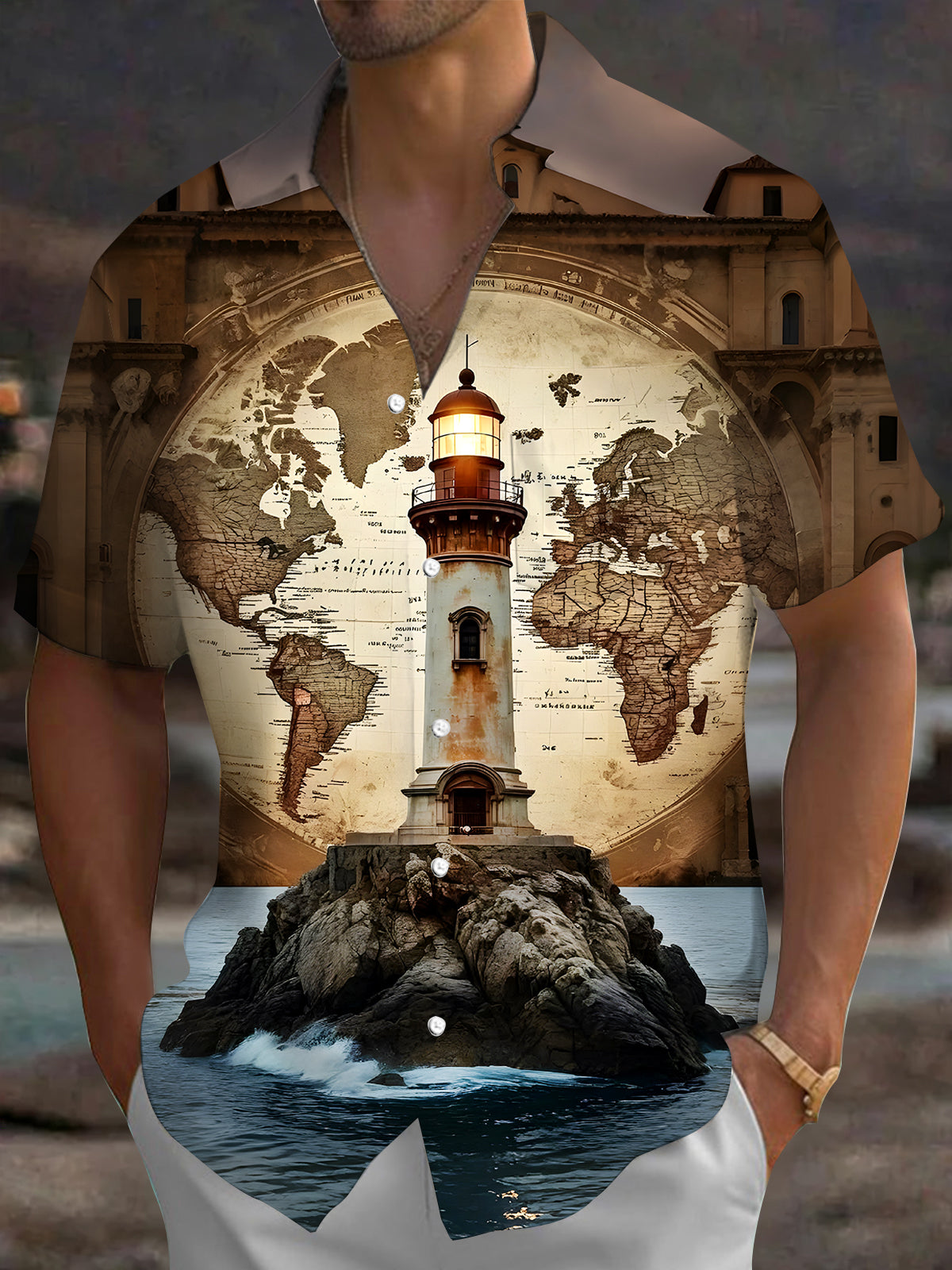 Retro Lighthouse Men's Pocket Short Sleeve Shirts