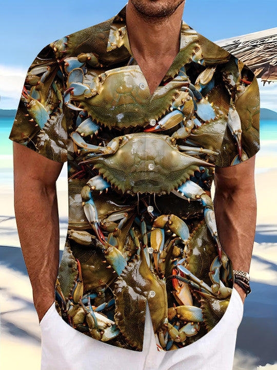 Crab Print Men's Pocket Short Sleeve Shirts