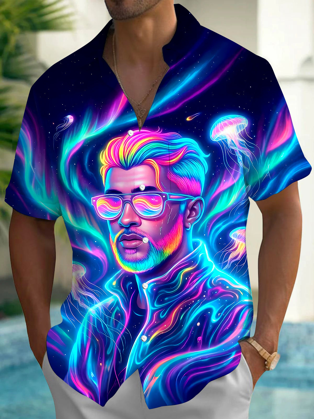 Hawaiian Jellyfish Men's Pocket Short Sleeve Shirts