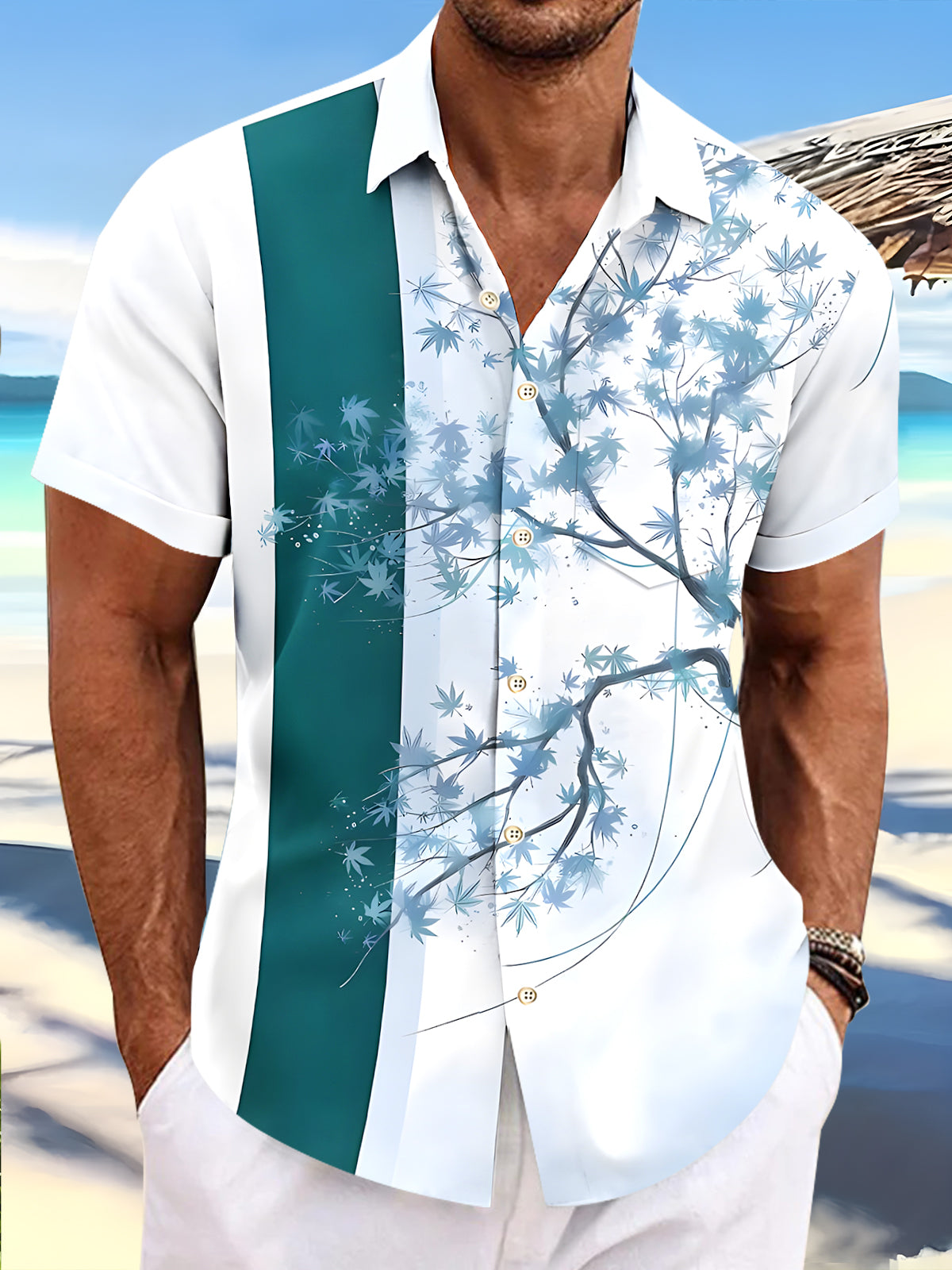 Maple Leaves Men's Pocket Short Sleeve Shirts