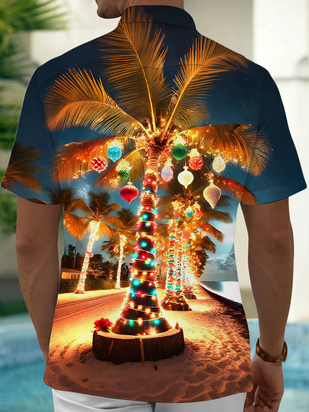 Christmas Coconut Tree Men's Pocket Short Sleeve Shirts