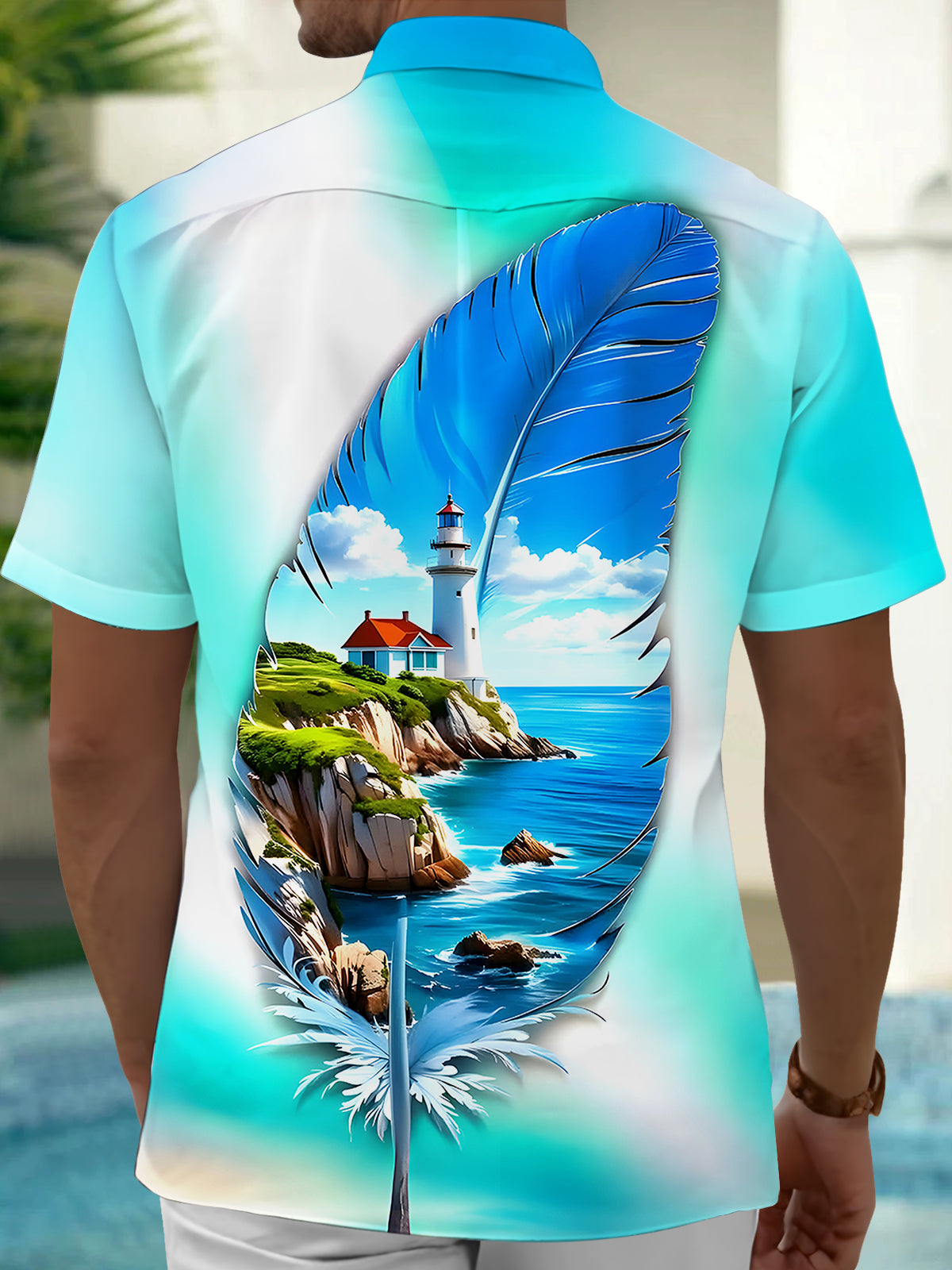 Feather Lighthouse Men's Pocket Short Sleeve Shirts