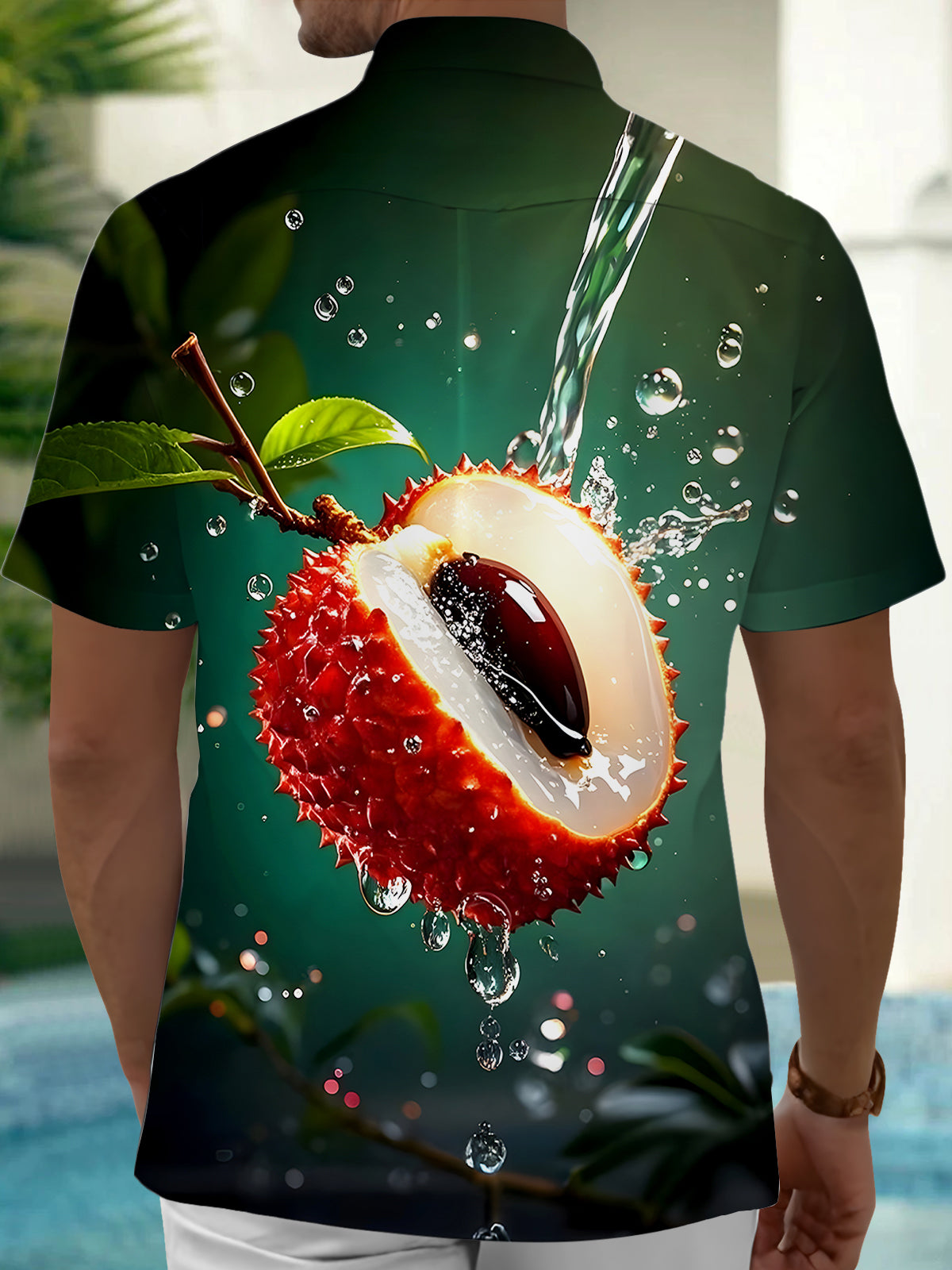Hawaiian Fruit Litchi Men's Pocket Short Sleeve Shirts