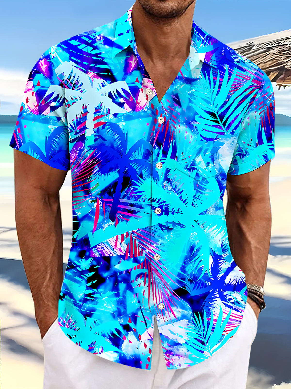 Hawaiian Leaf Men's Pocket Short Sleeve Shirts