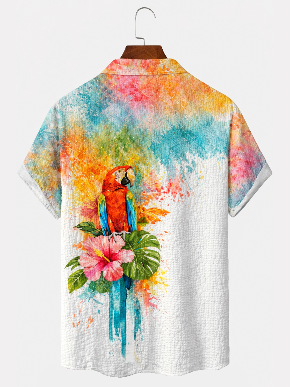 Tropic Flower Parrot Men's Pocket Short Sleeve Shirts