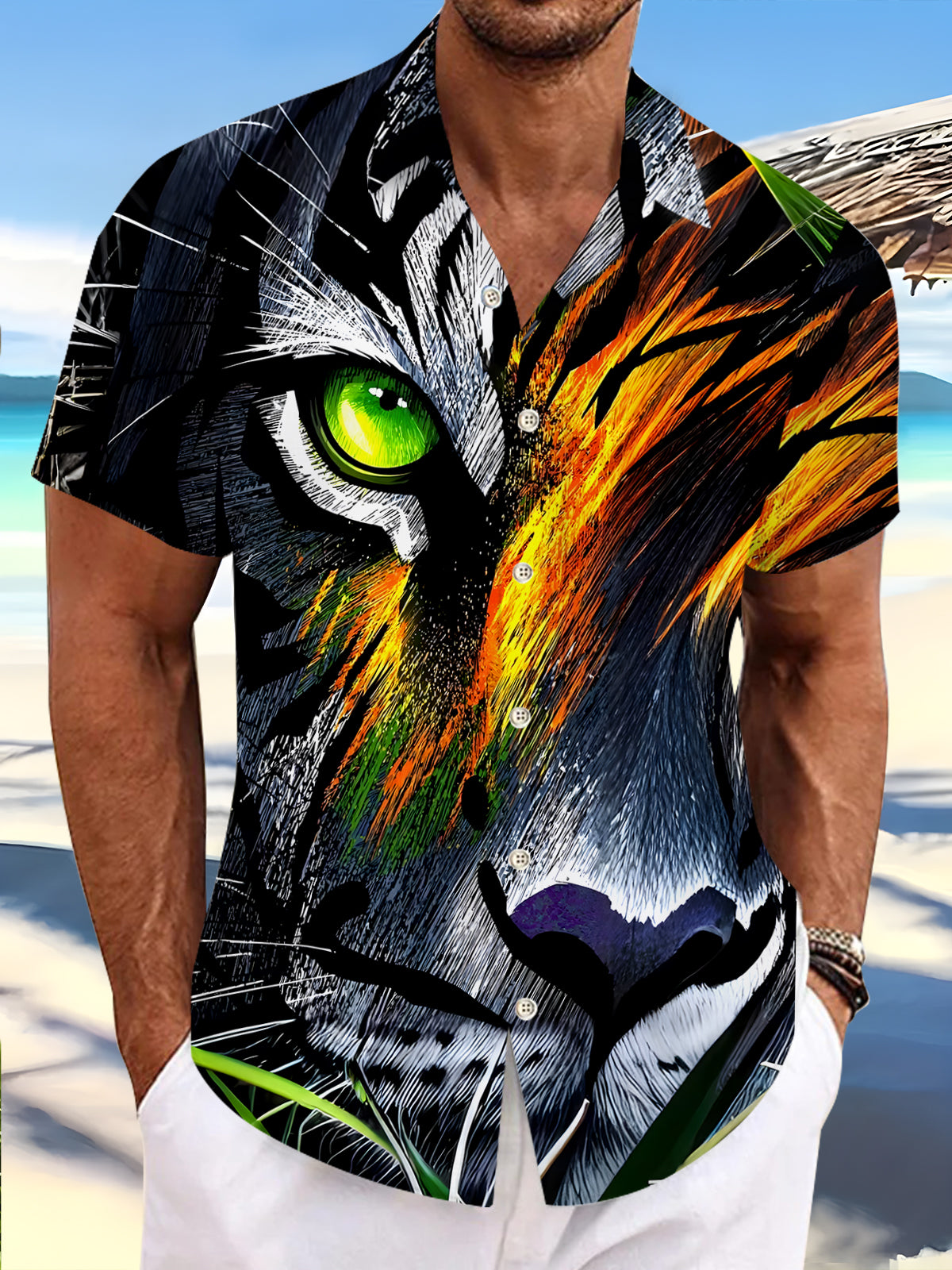 Tiger Leaf Men's Pocket Short Sleeve Shirts