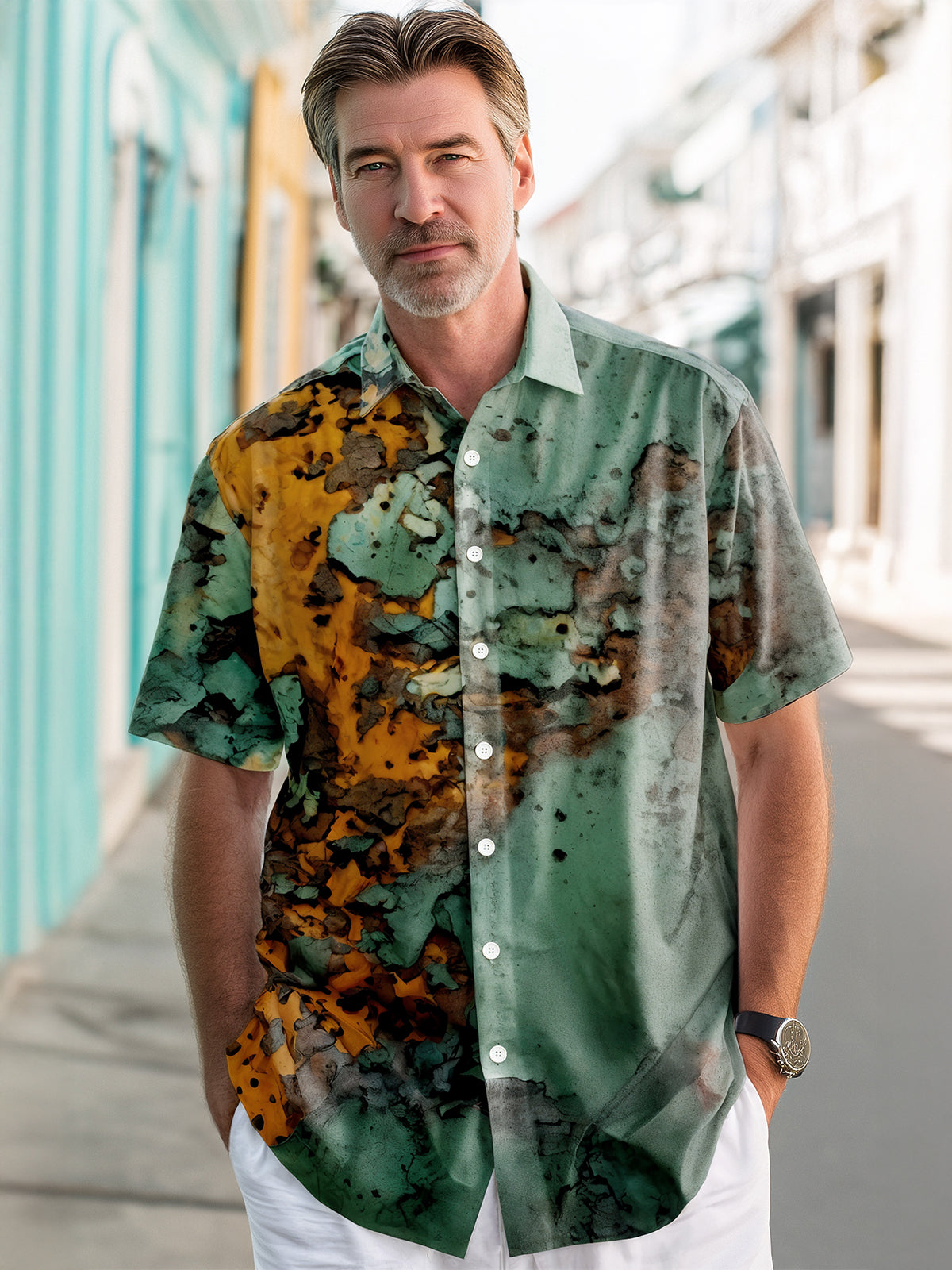 Rust Print Men's Pocket Short Sleeve Shirts