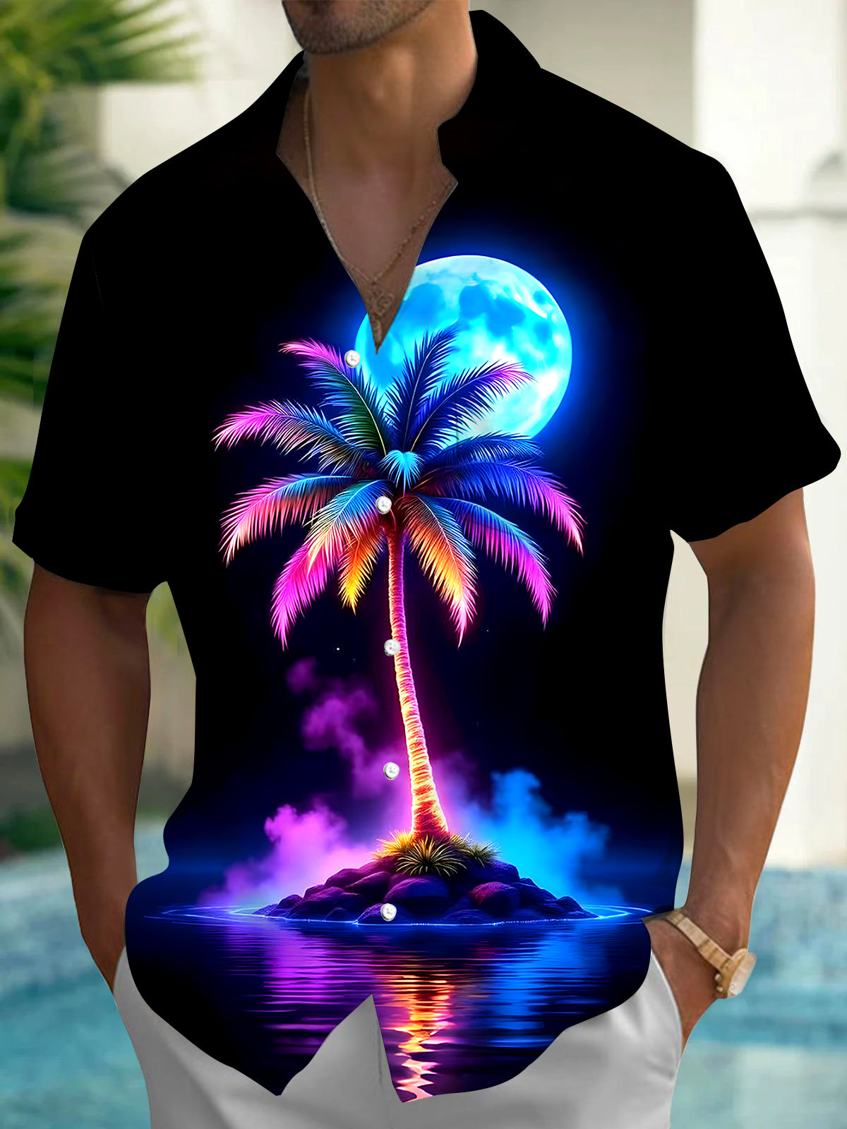 Hawaiian Coconut Tree Men's Pocket Short Sleeve Shirts