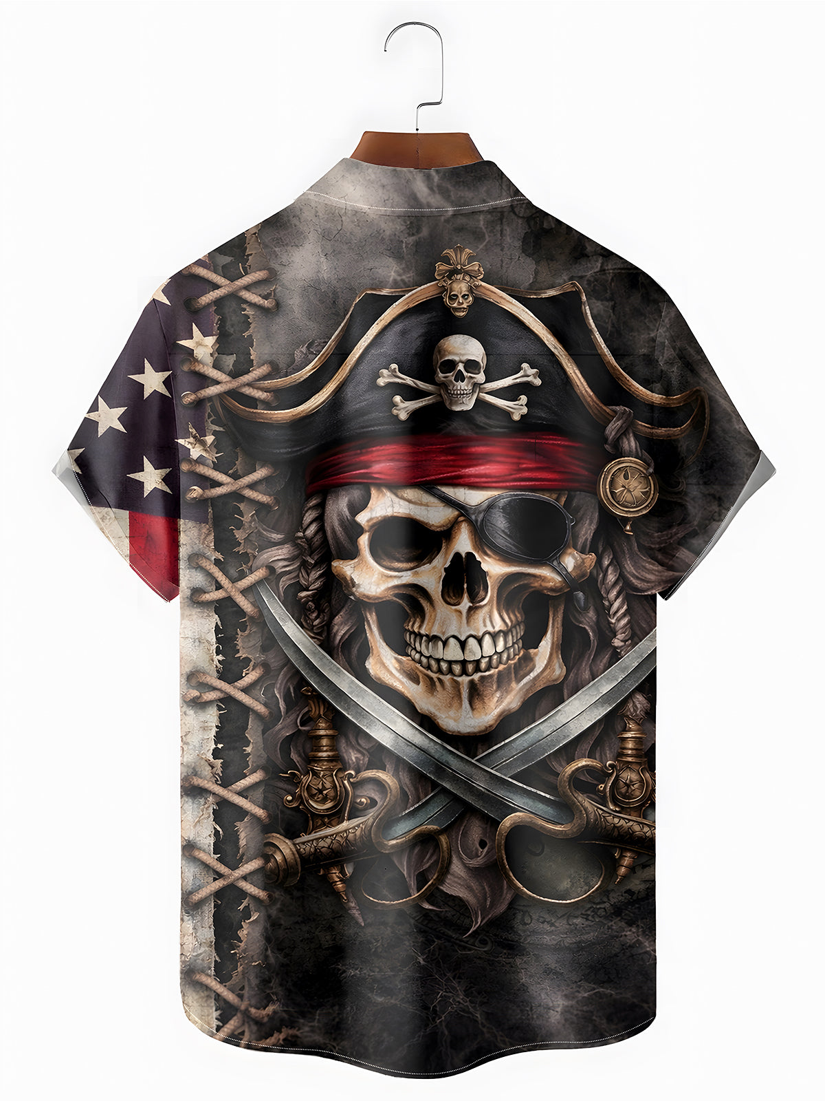 Independence Day Skull Men's Pocket Short Sleeve Shirts