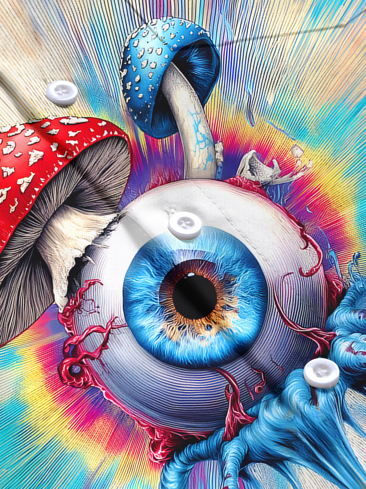 Tie Dye Mushroom Eyes Men's Pocket Short Sleeve Shirts