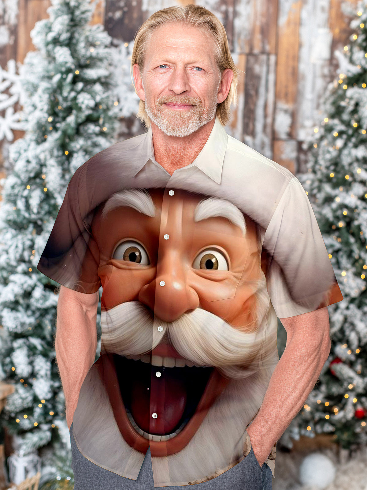 Christmas Santa Claus Men's Pocket Short Sleeve Shirts