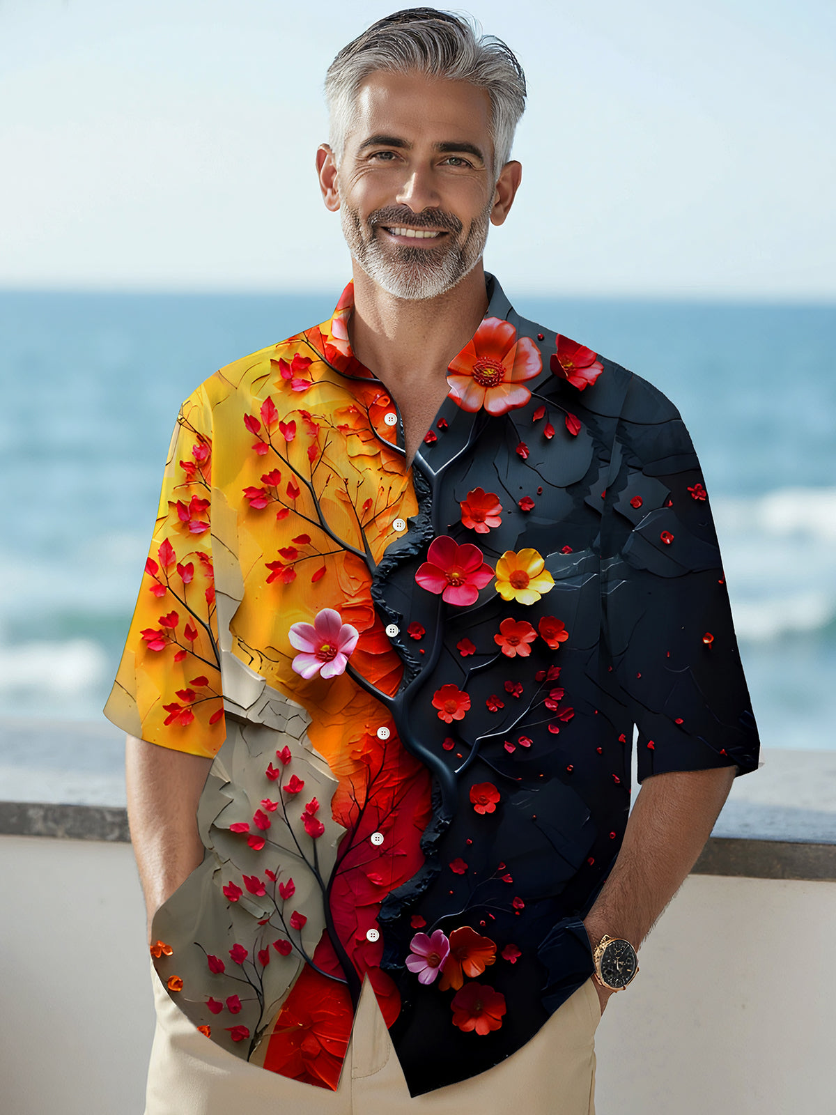 Floral Men's Pocket Short Sleeve Shirts