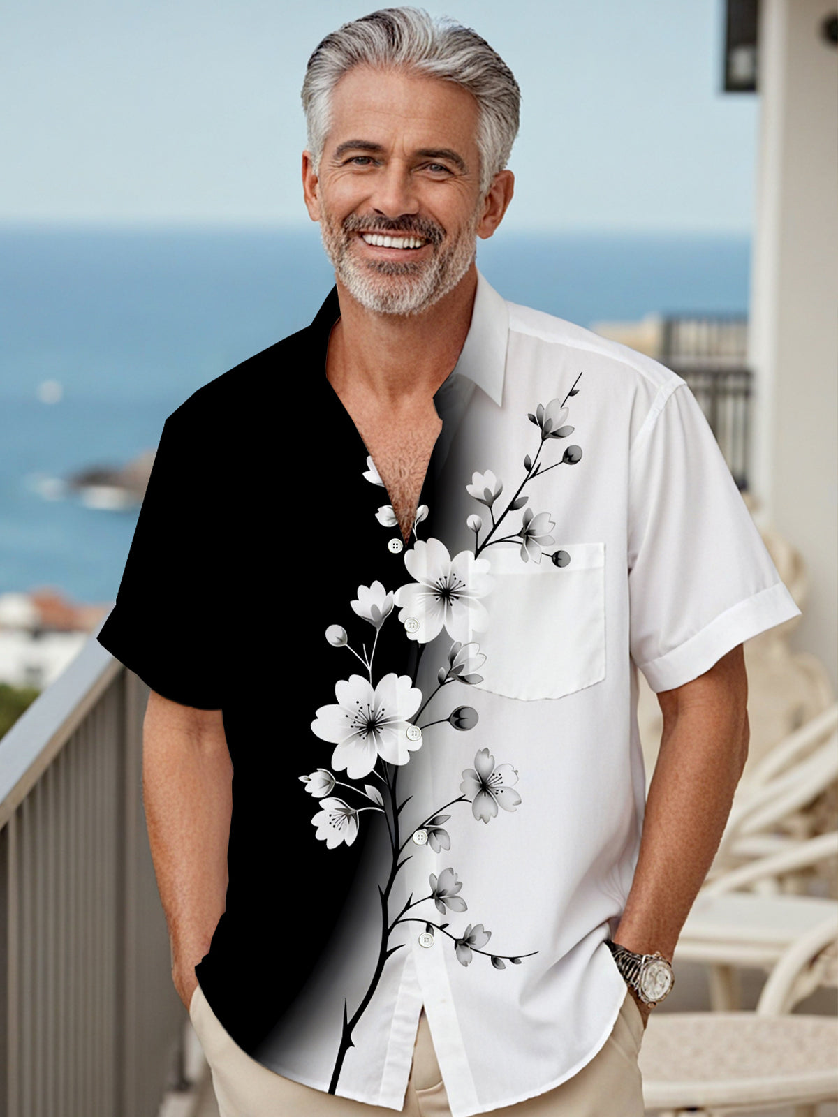Floral Men's Pocket Short Sleeve Shirts