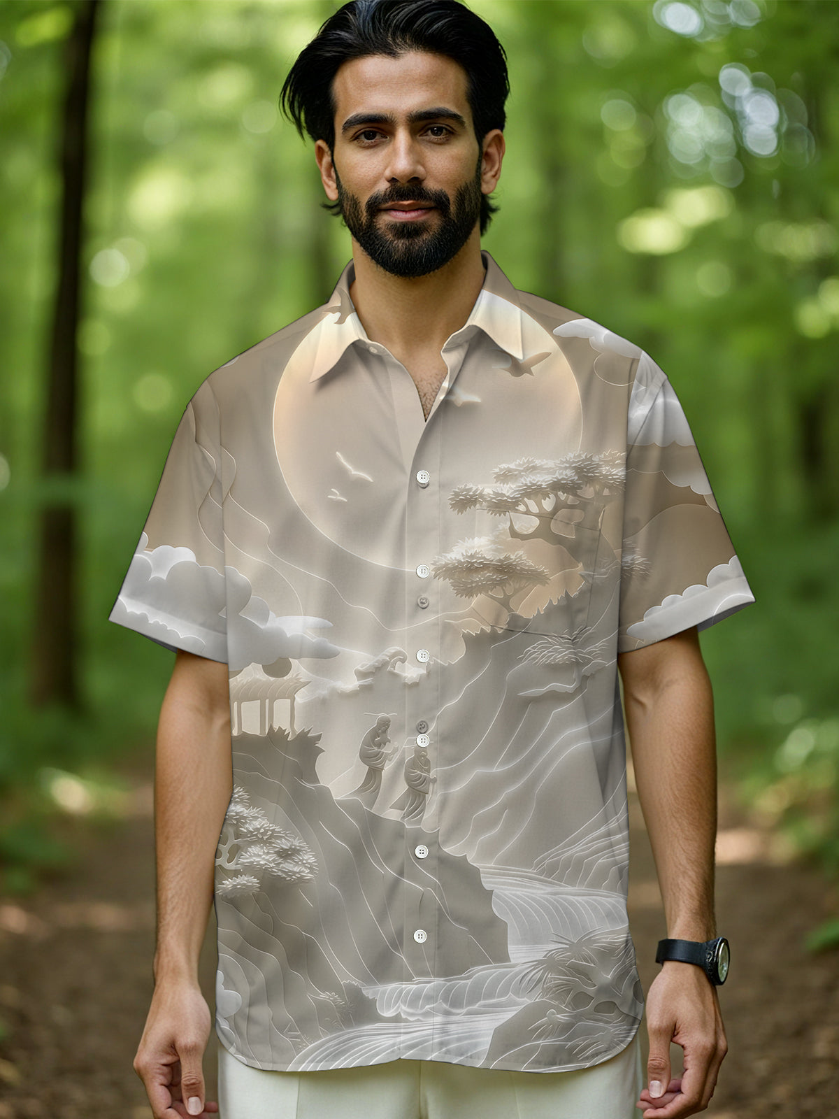 Landscape Art Print Men's Pocket Short Sleeve Shirts