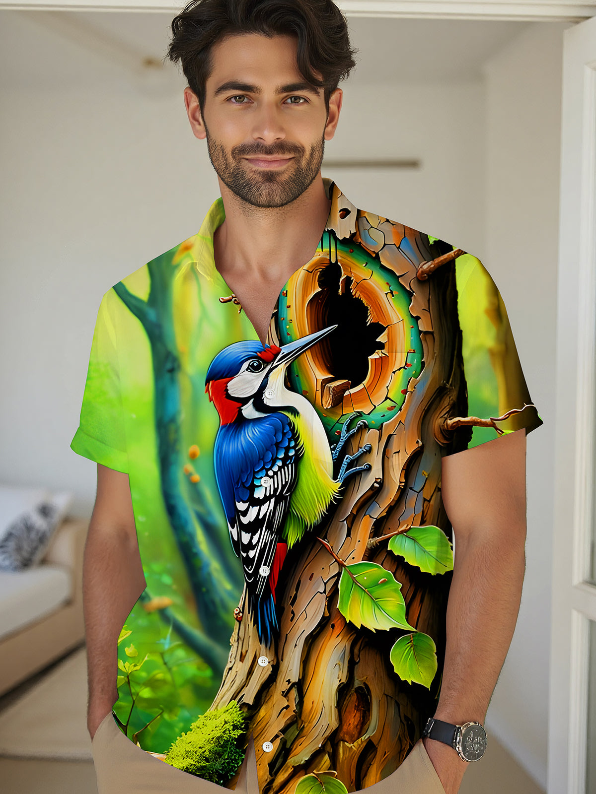 Woodpecker Men's Pocket Short Sleeve Shirts