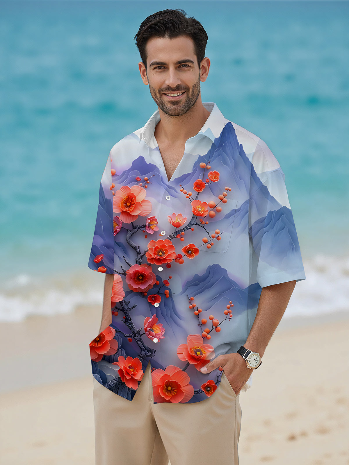 Floral Landscapes Men's Pocket Short Sleeve Shirts