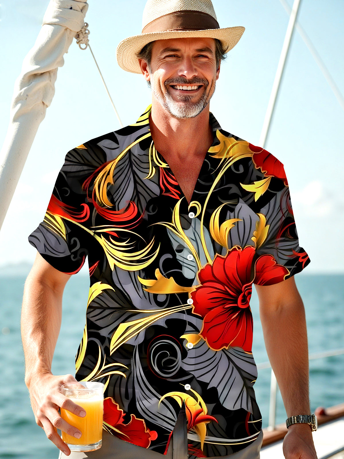 Floral Men's Pocket Short Sleeve Shirts