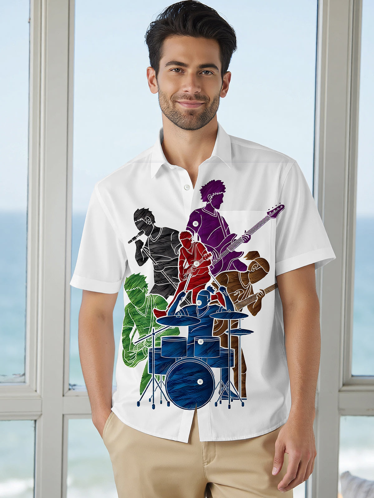 Rock Band Art Print Men's Pocket Short Sleeve Shirts