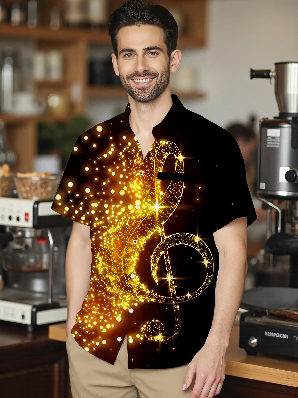 Musical Note Men's Pocket Short Sleeve Shirts