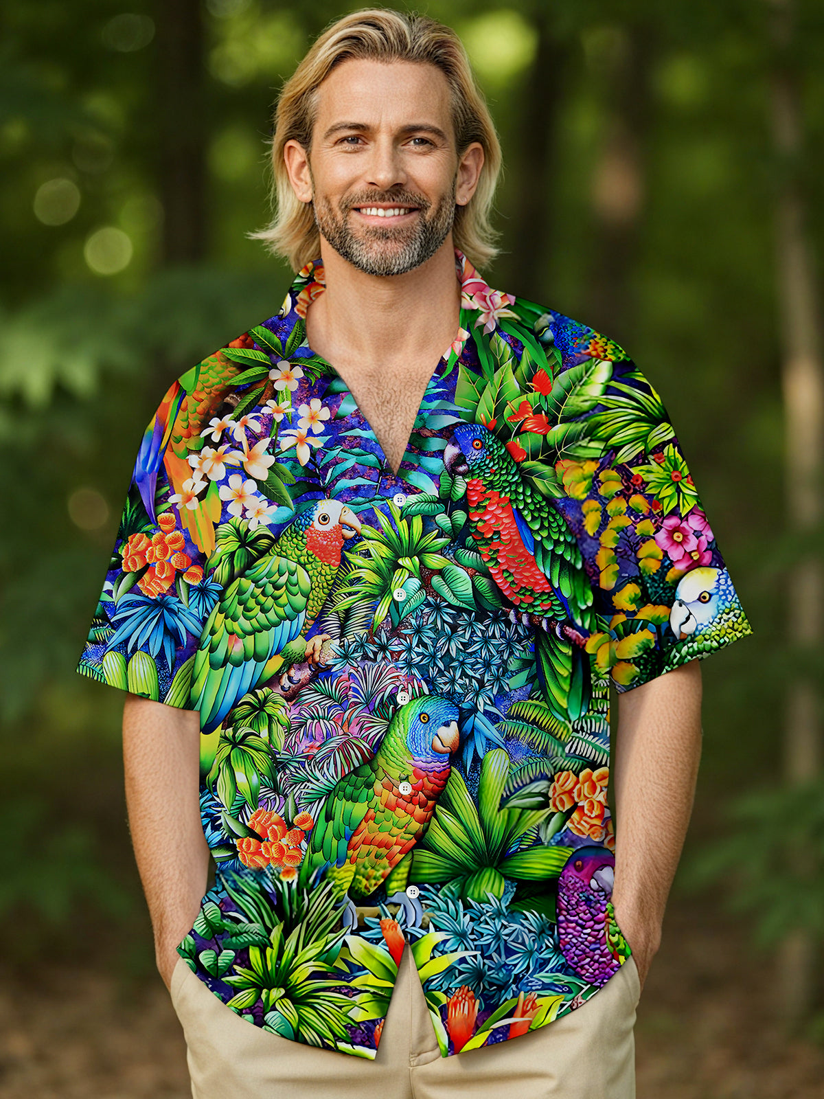 Hawaiian Parrot Men's Pocket Short Sleeve Shirts