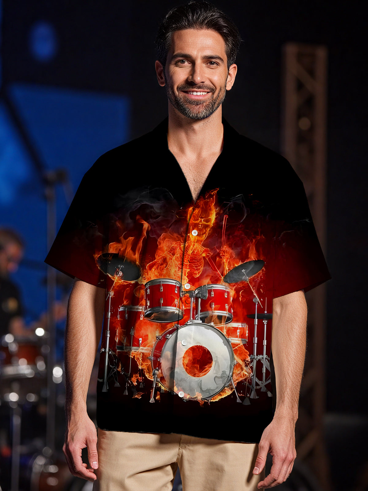 Skull Drum Kit Men's Pocket Short Sleeve Shirts