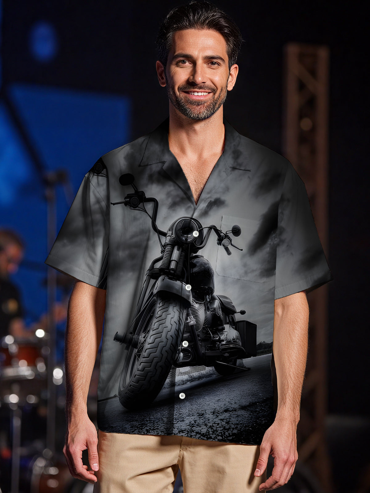 Motorcycle Print Men's Pocket Short Sleeve Shirts