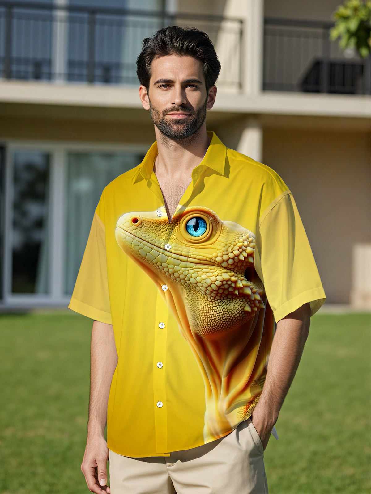 Lizard Print Men's Pocket Short Sleeve Shirts