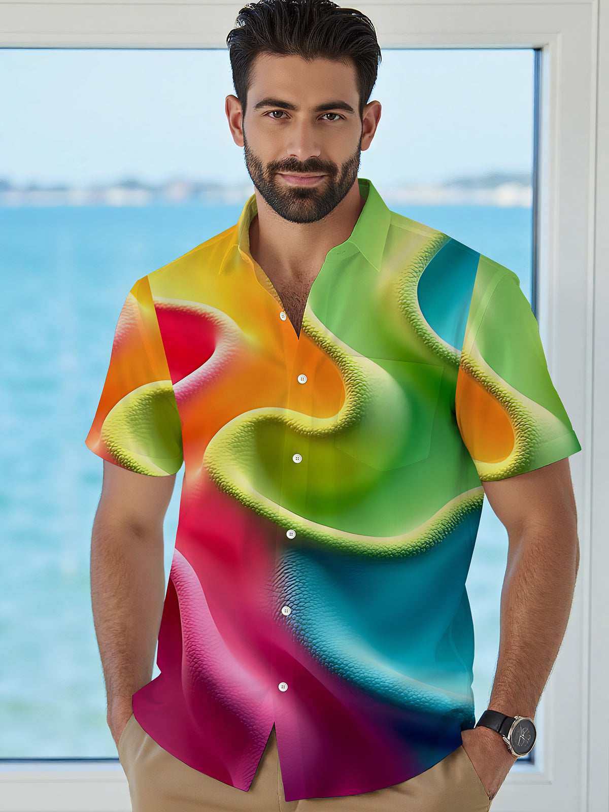 Abstract Gradient Print Men's Pocket Short Sleeve Shirts
