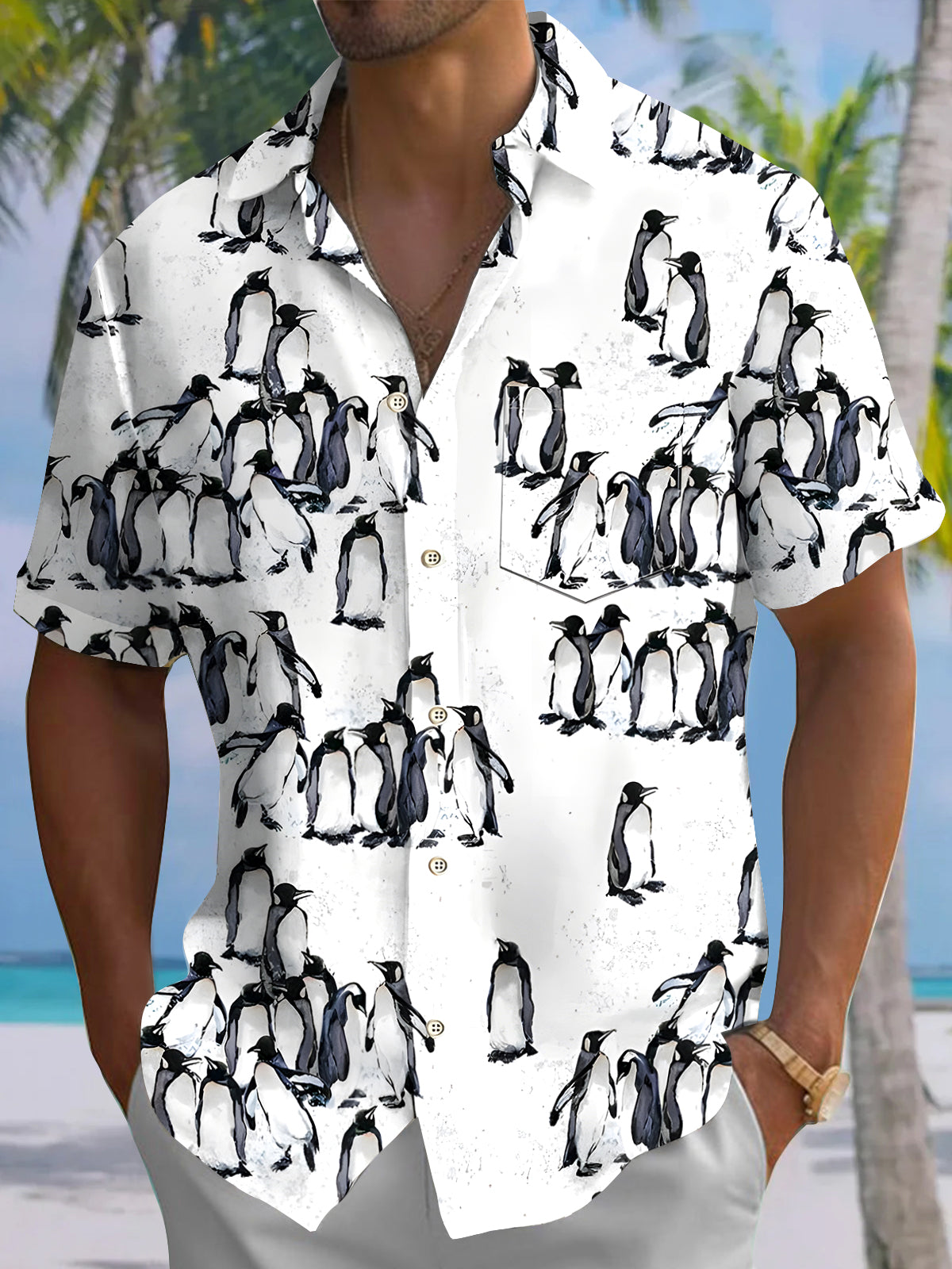Animals Penguin Men's Pocket Short Sleeve Shirts