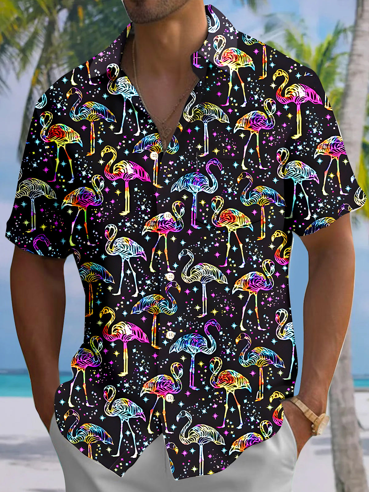 Hawaiian Flamingo Men's Pocket Short Sleeve Shirts