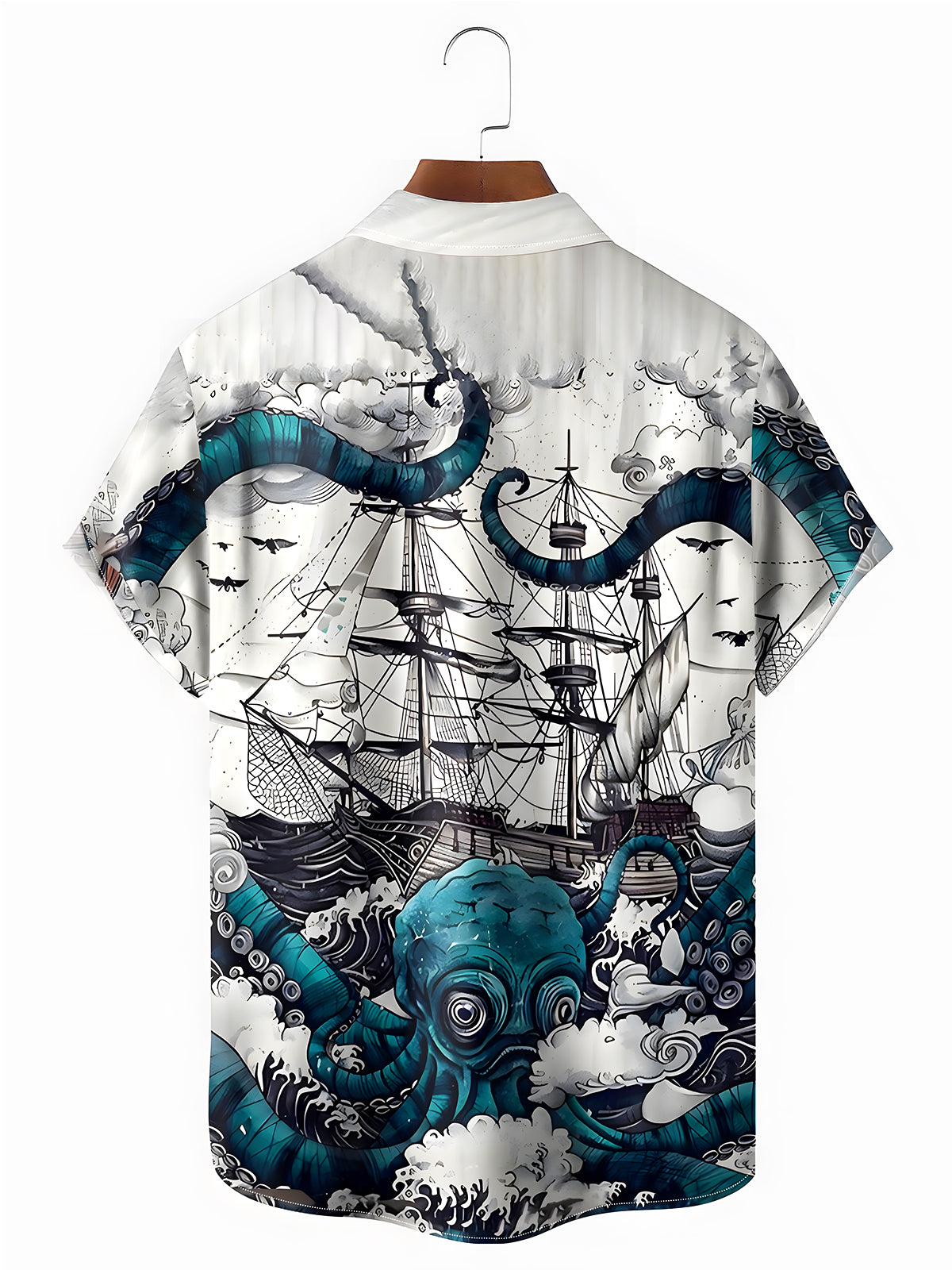 Hawaiian Octopus Boat Men's Pocket Short Sleeve Shirts
