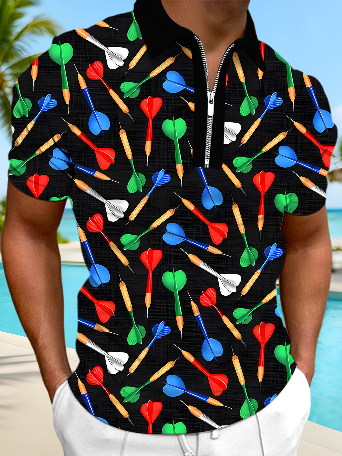 Game Dart Men's Short Sleeve Zipper Polo