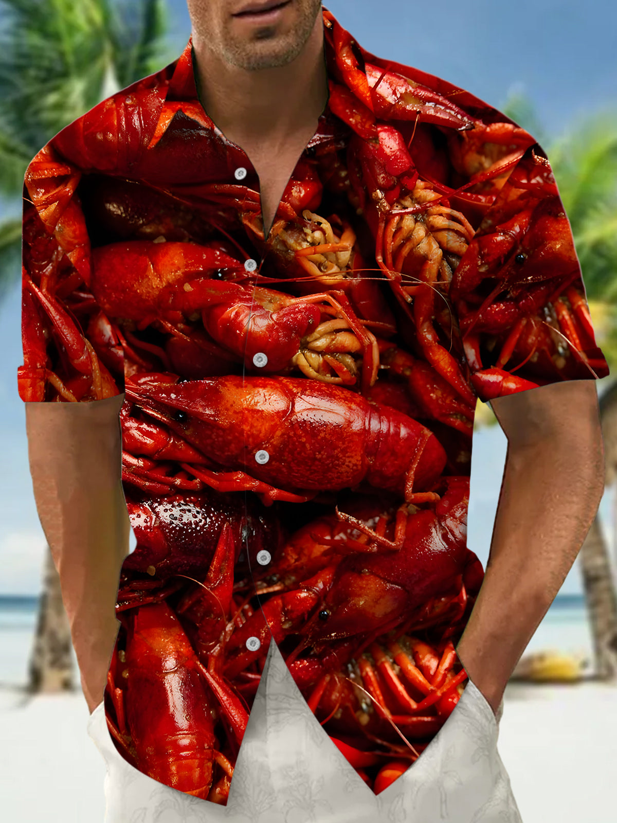 Crayfish Print Men's Pocket Short Sleeve Shirts