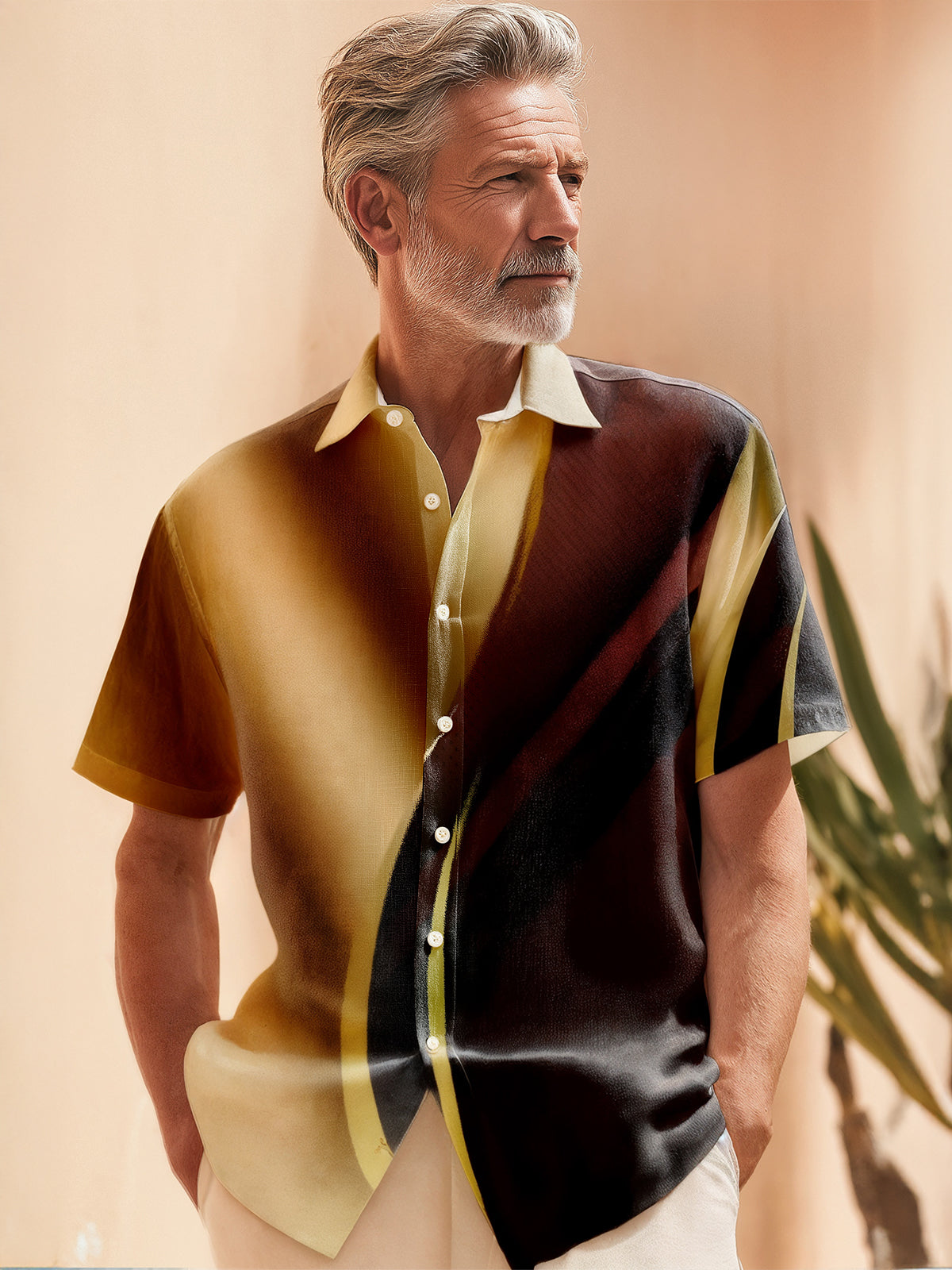 Gradient Geometric Print Men's Pocket Short Sleeve Shirts