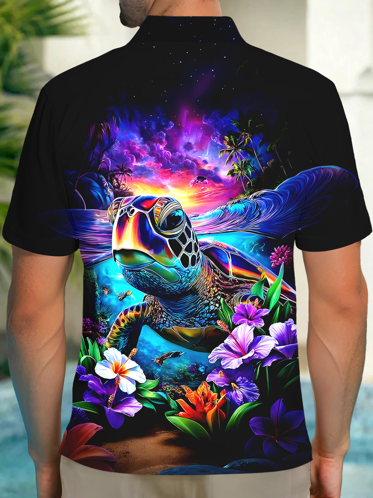 Hawaiian Turtle Men's Short Sleeve Button Polo Shirt