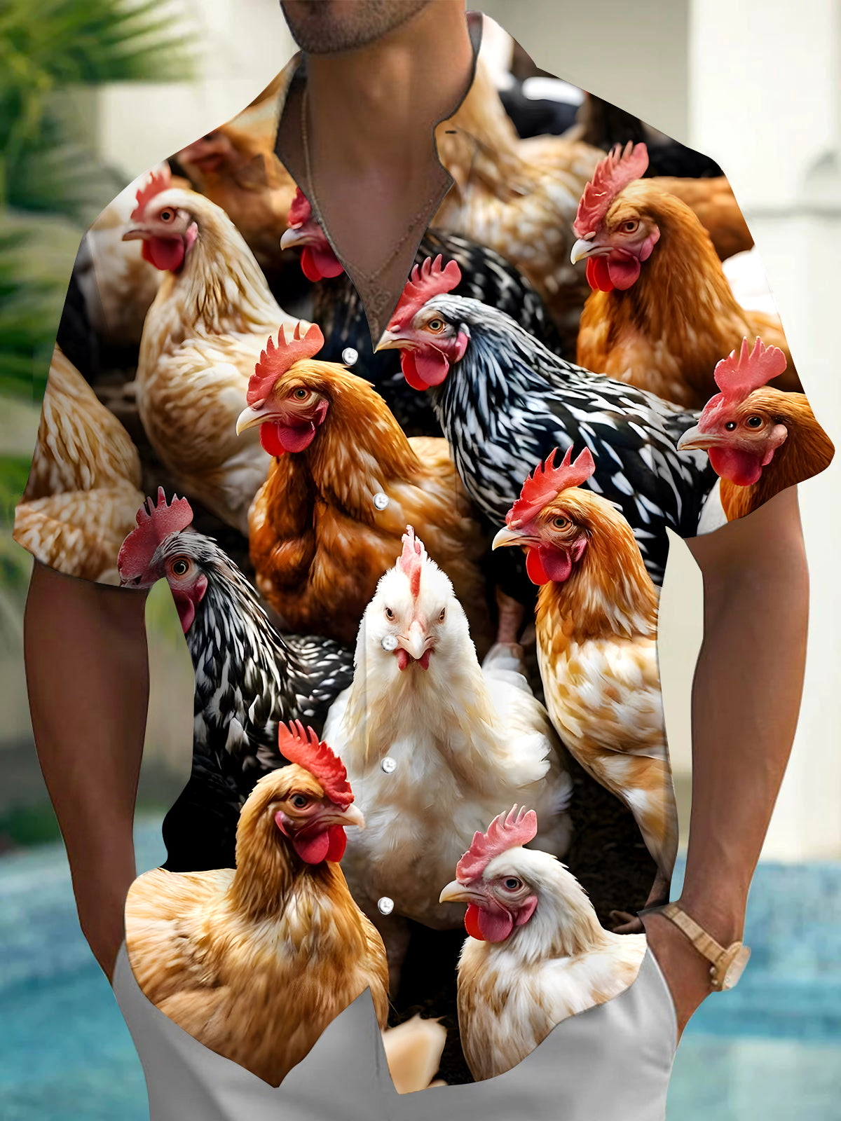 Chicken Men's Pocket Short Sleeve Shirts