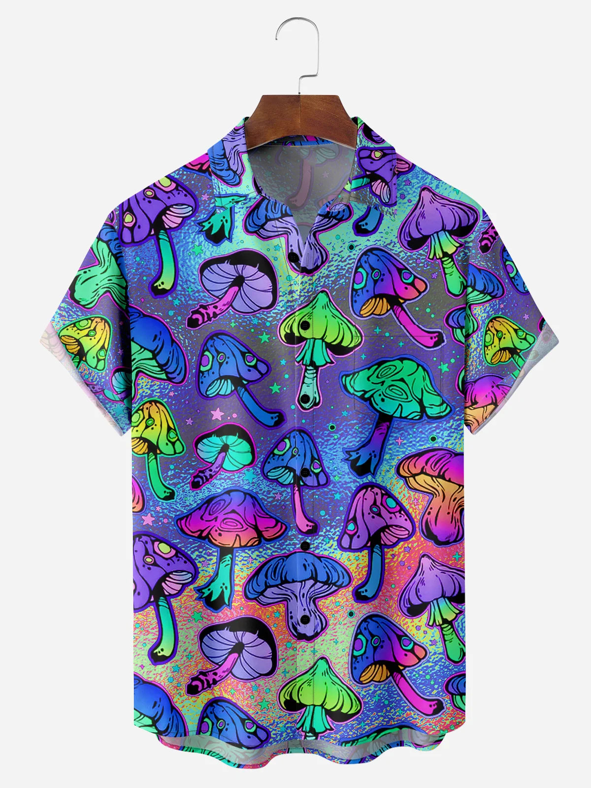 Mushroom Print Men's Pocket Short Sleeve Shirts