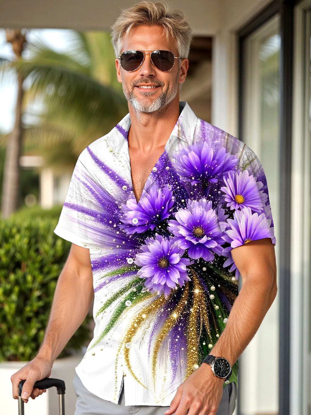 Floral Men's Pocket Short Sleeve Shirts