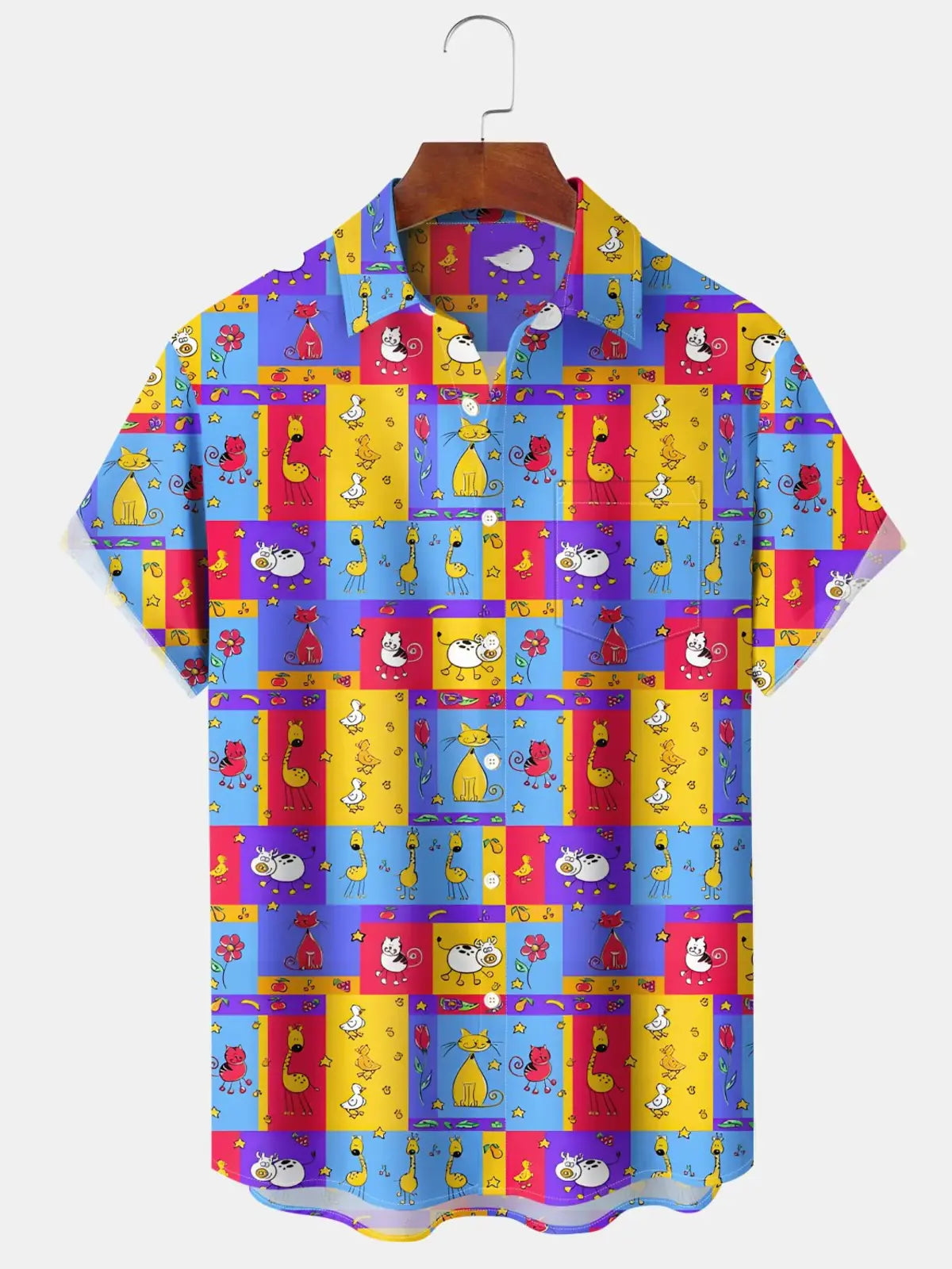 Retro Geometric Men's Pocket Short Sleeve Shirts