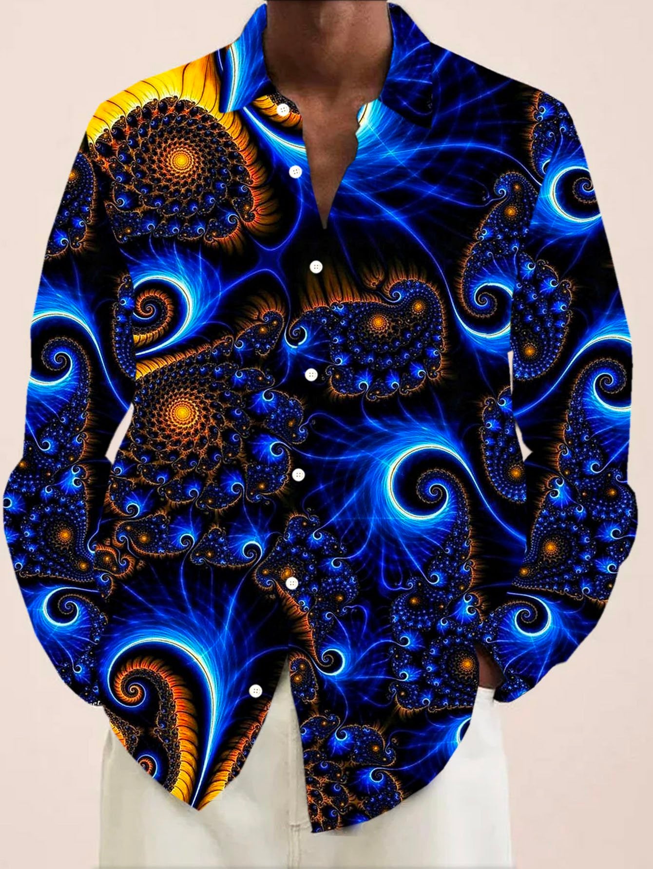 Art Gradient Print Men's Pocket Long Sleeve Shirts