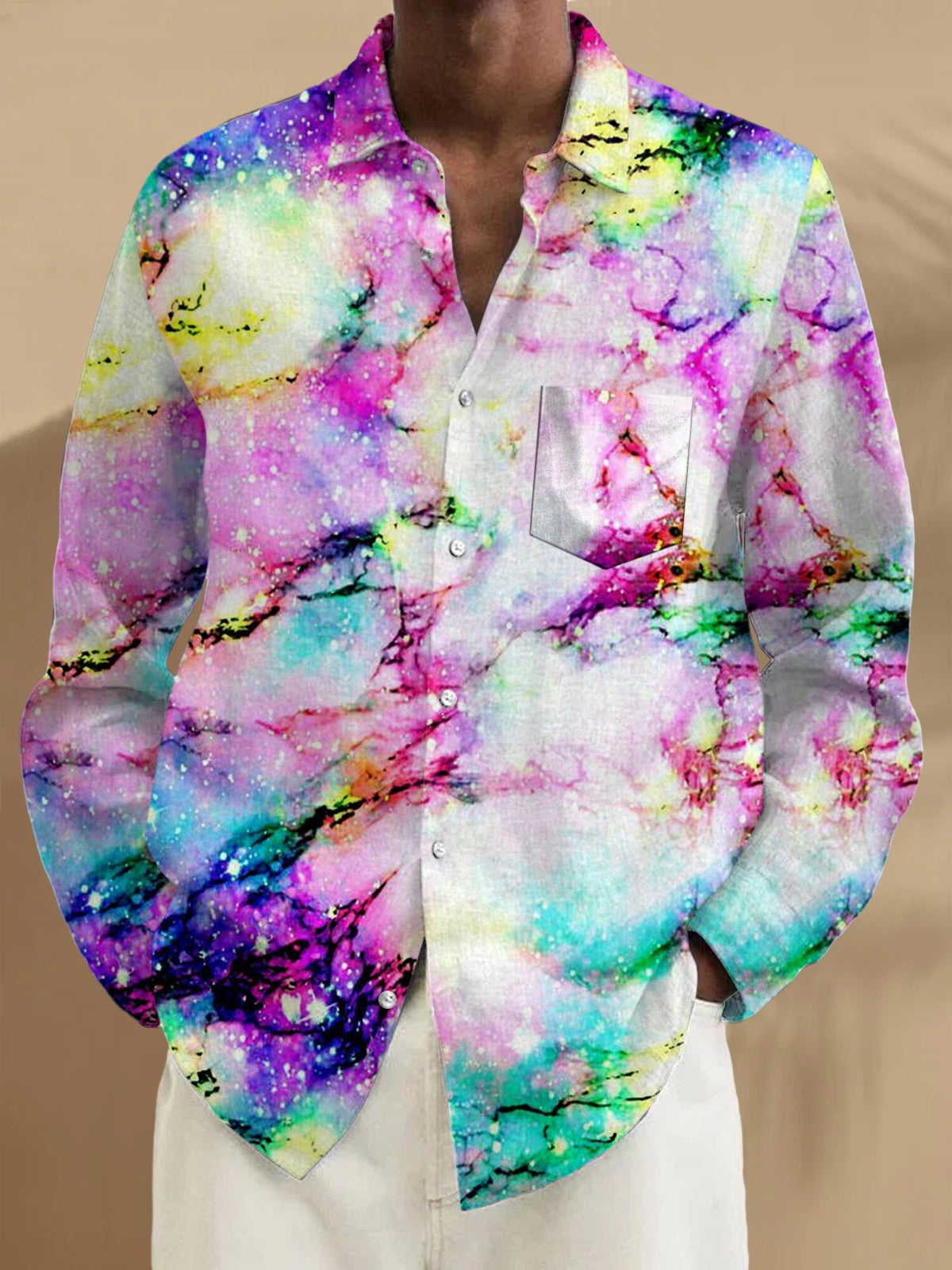 Abstract Long Sleeve Men's Shirts With Pocket