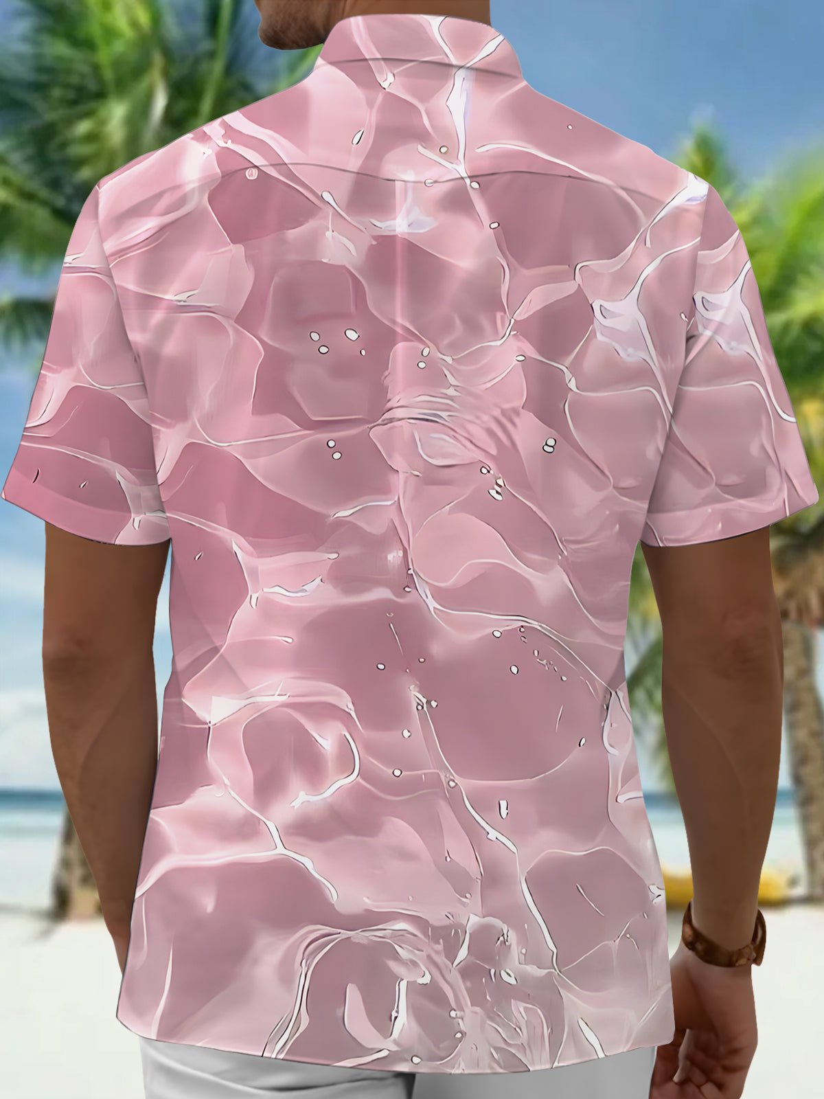 Gradient Print Short Sleeve Men's Shirts With Pocket