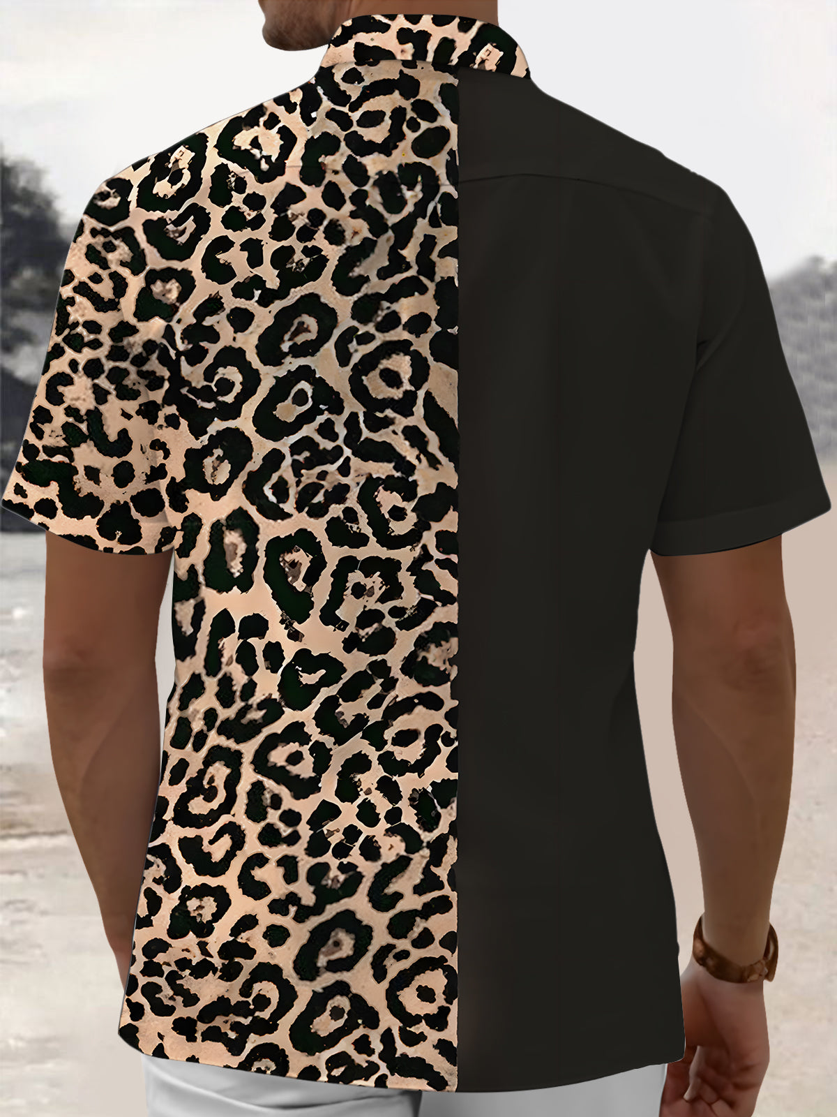 Leopard Print Men's Pocket Short Sleeve Shirts