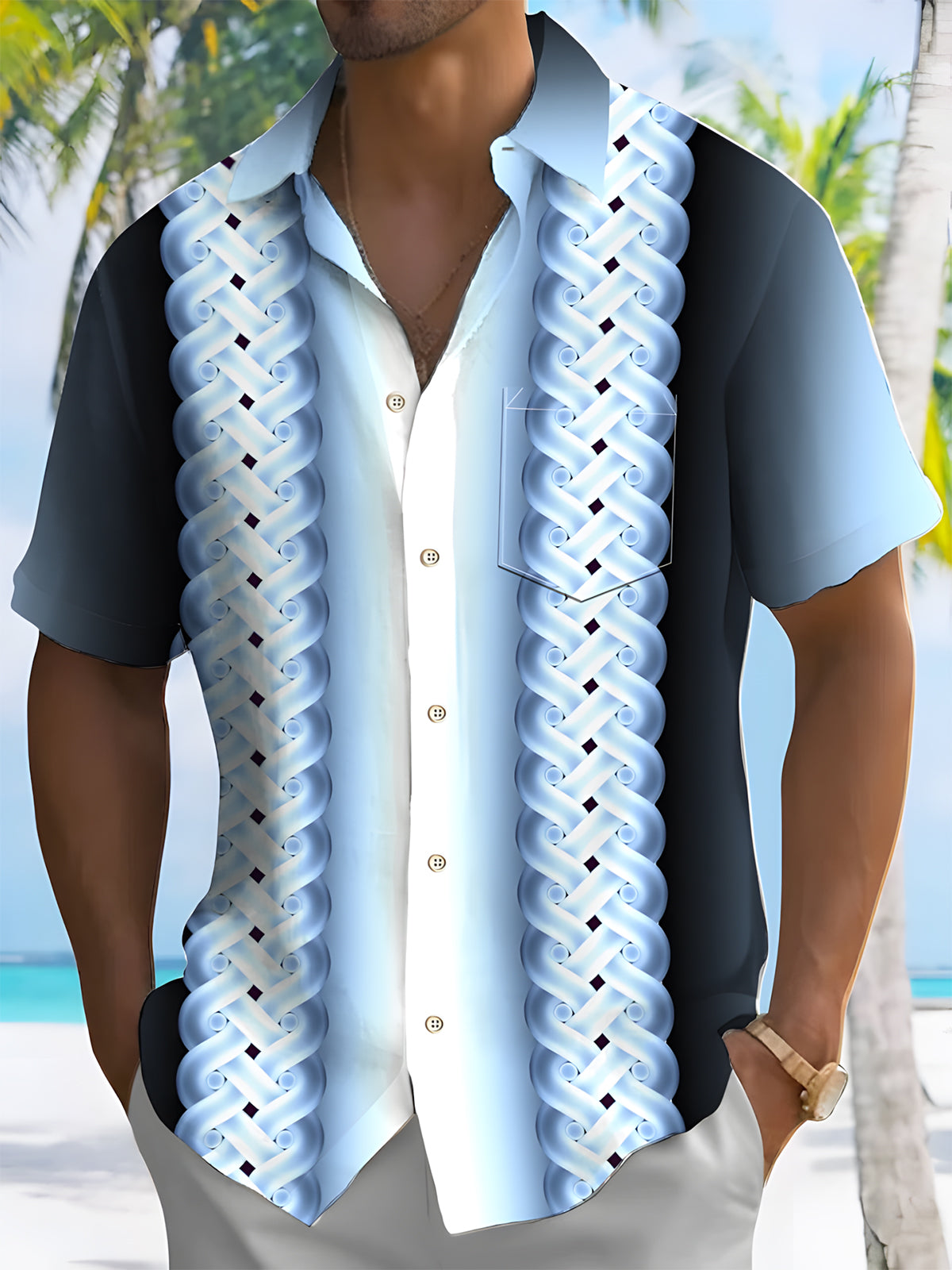 Geometric Gradient Men's Pocket Short Sleeve Shirts