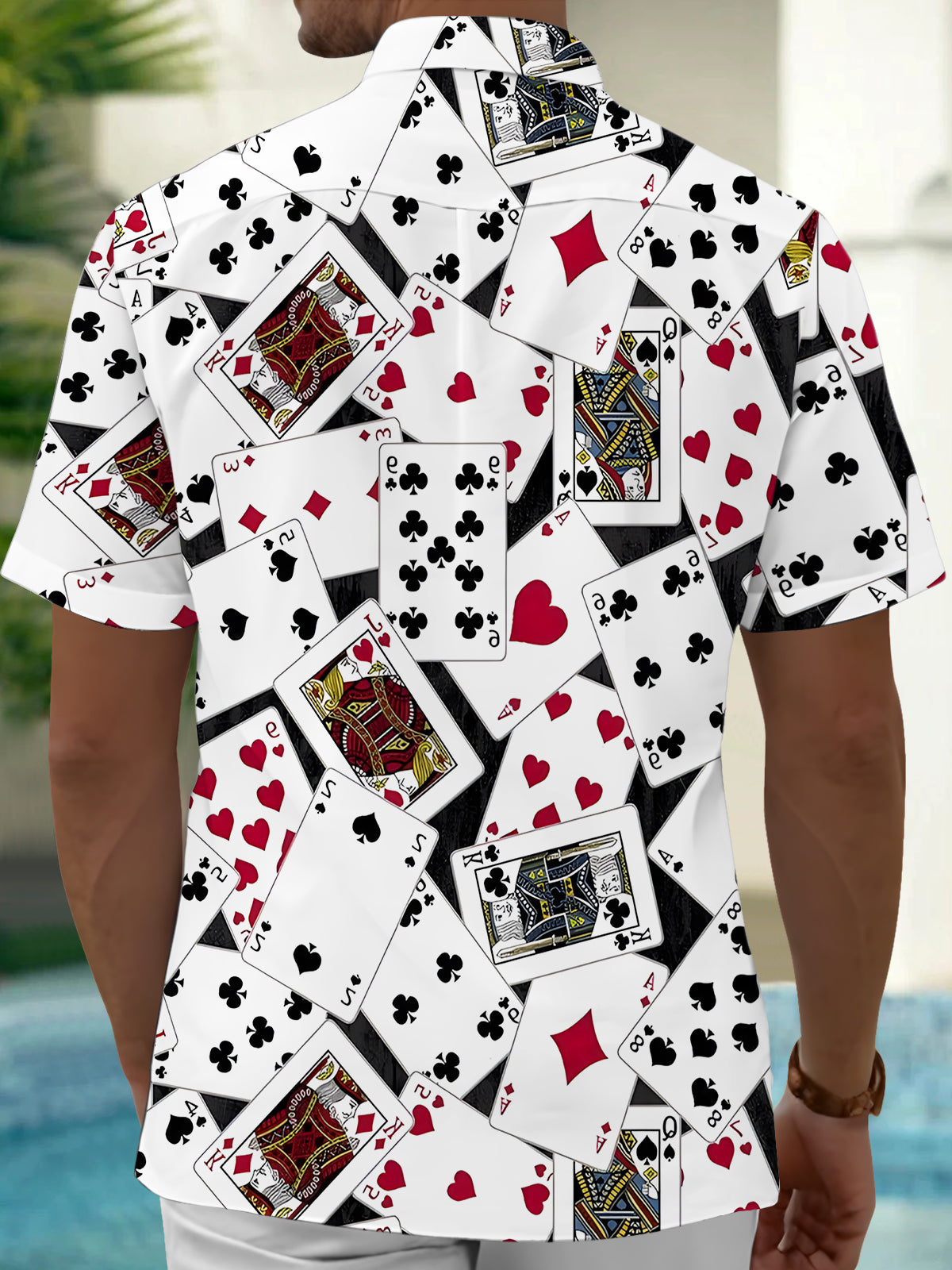 Poker Print Men's Pocket Short Sleeve Shirts