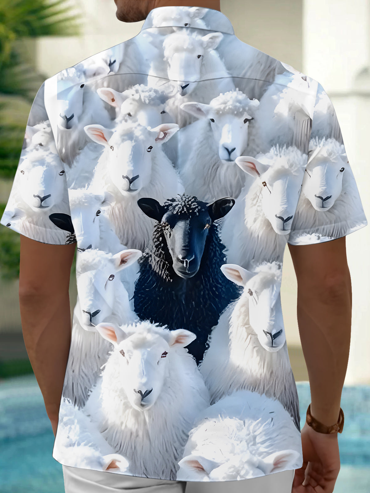 Sheep Print Men's Pocket Short Sleeve Shirts