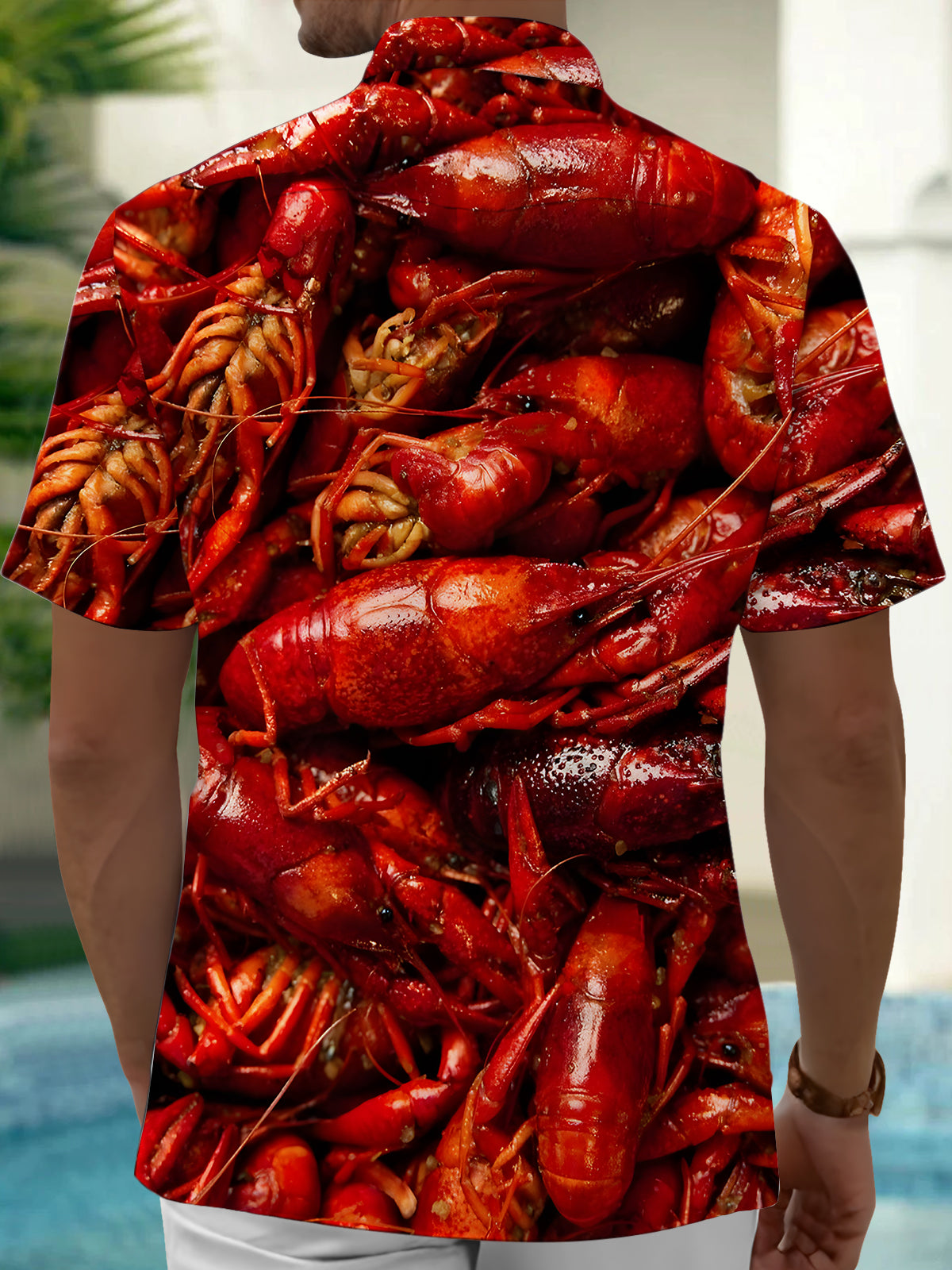 Crayfish Print Men's Pocket Short Sleeve Shirts