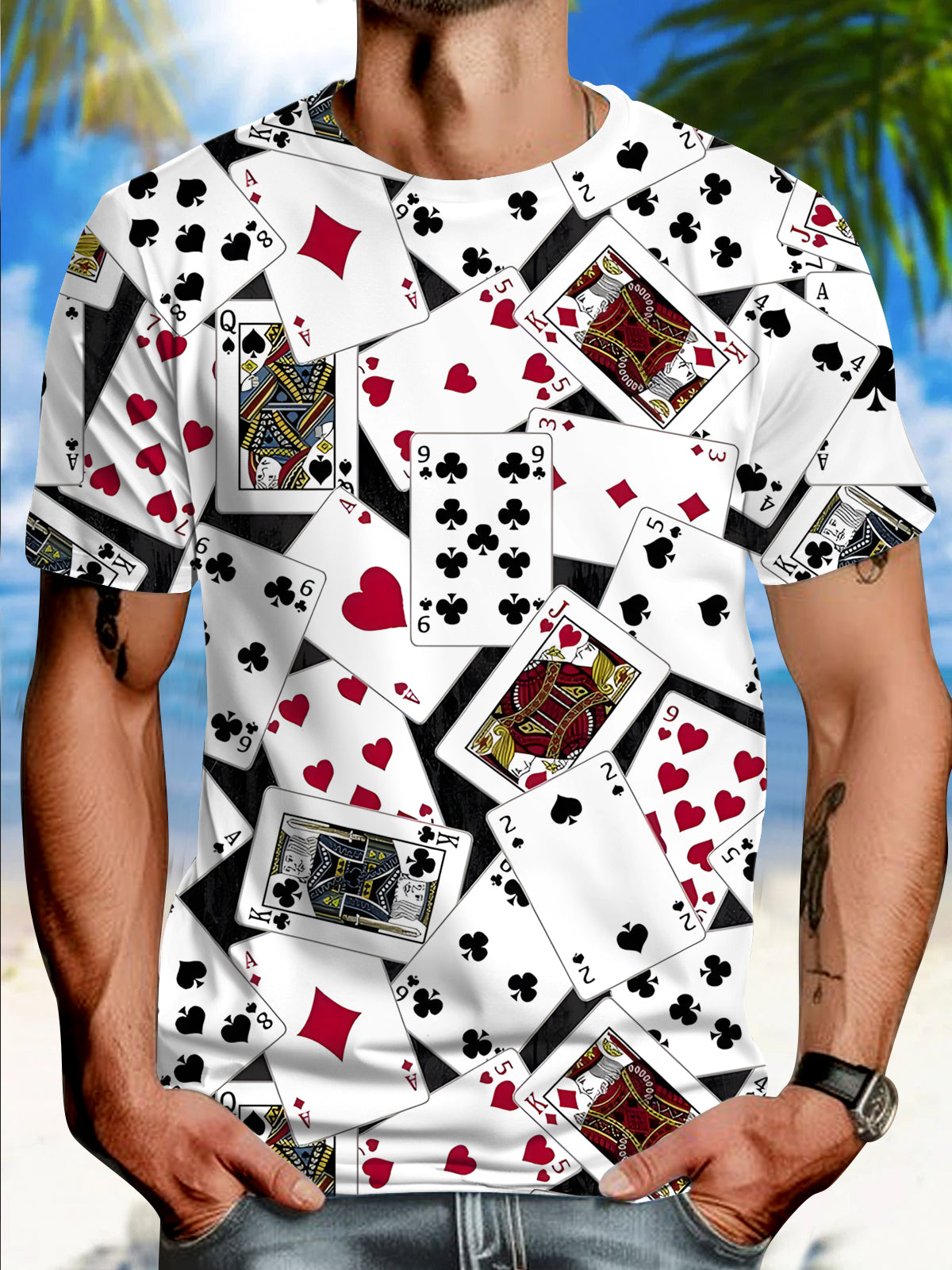 Poker Print Men's Pocket Short Sleeve Shirts